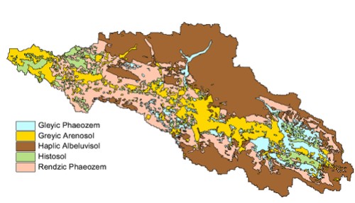 Soil map of the headwater catchment in the study area Western Bug