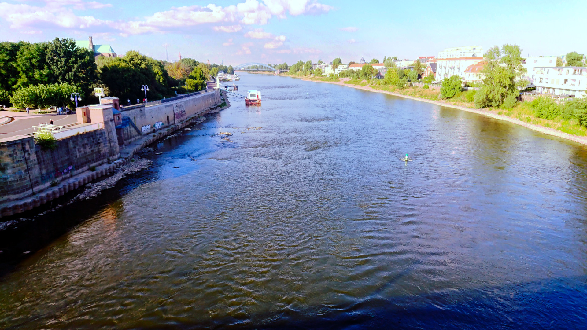 Niedrigwasser an der Strombrücke in Magdeburg (Quelle: Dr. Daniel Graeber)