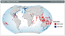 Map of coral reefs
