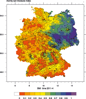 Grafik: Bodenfeuchteindex für Deutschland Ende April 2011.