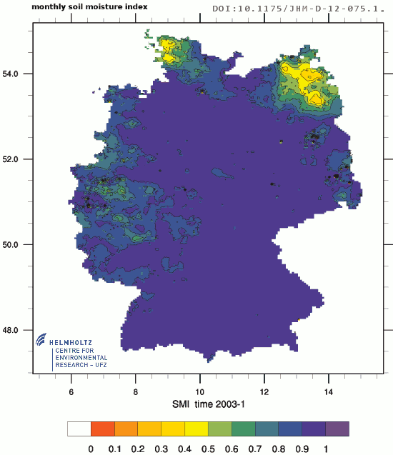 Monthly Soil Moisture Index for Germany 2003