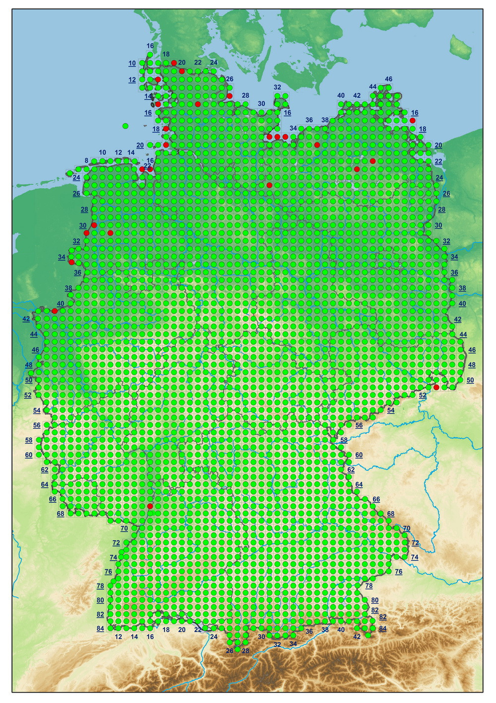 Datenabdeckung TK25 Gridzellen (98% der Bundesrepublik)
