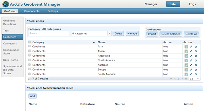 Use GeoEvent Manager to view and manage geofences. Use GeoEvent Manager to view and manage geofences.