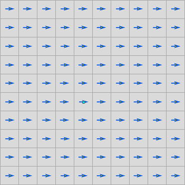 A 10x10 horizontal direction raster with wind arrows indicating wind is blowing east A 10x10 horizontal direction raster with wind arrows indicating wind is blowing east