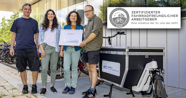 from left to right: Paul Remmler (UFZ), Peggy Kirsten (UFZ), Dr Sabine König (GF) and Konrad Krause (ADFC Saxony)