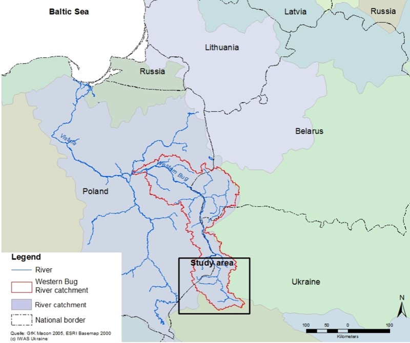 Karte des Einzugsgebiets des Bug (Zufluss der Weichsel)