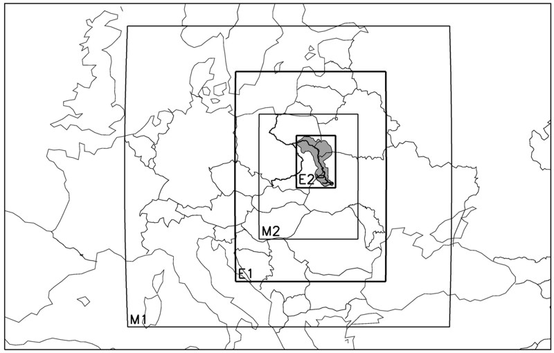 The Western Bug catchment within the two model domains and the respective evaluation areas