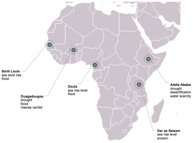 CLUVA - Map of partner cities and relevant natural disasters