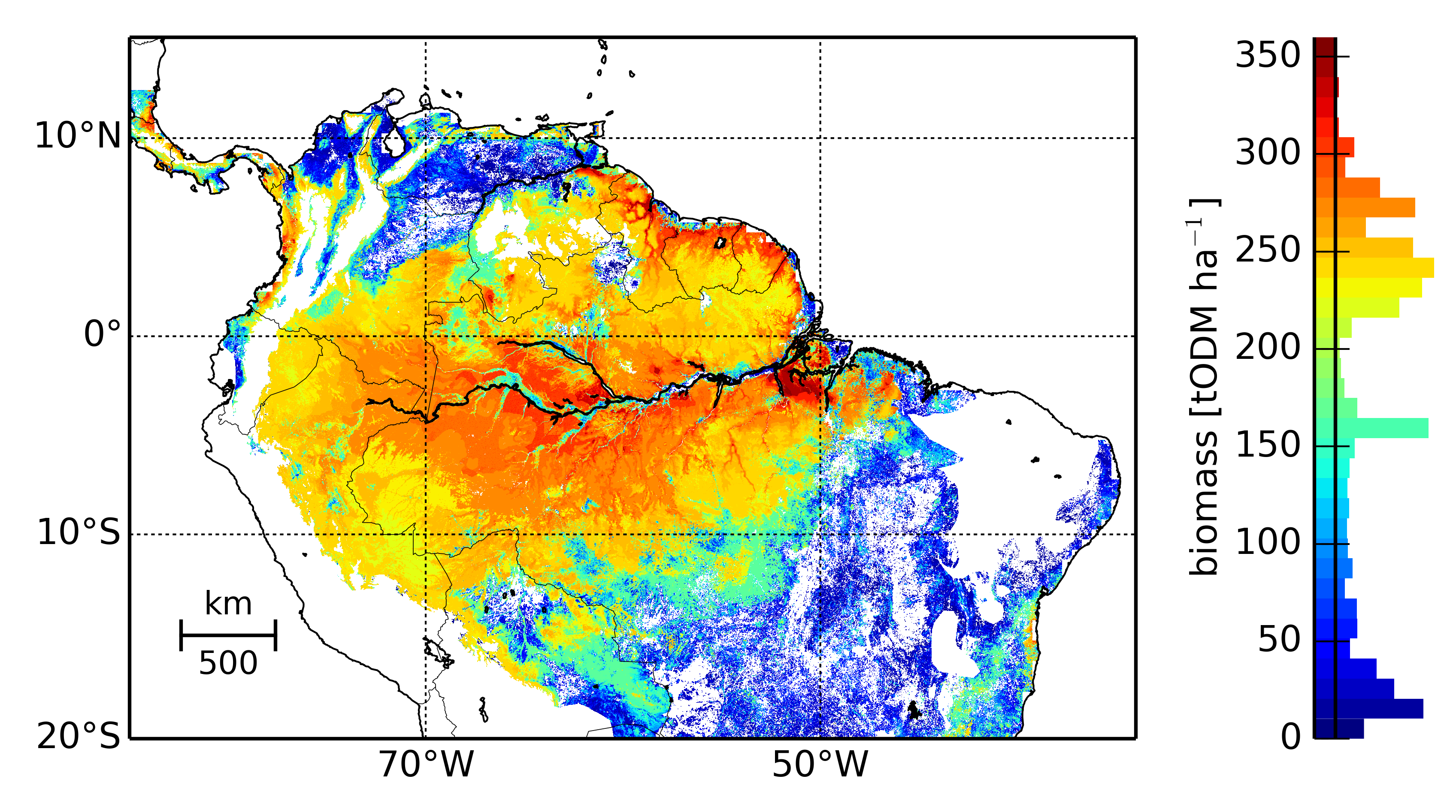 Preliminary biomass map of the Amazon rainforest