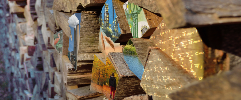 Collage mit Holzscheiten. Collage: Harry Schindler/UFZ