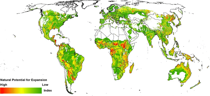 Index of natural potentials for the expansion of cropland