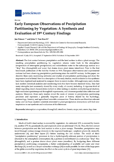 Friesen_Van Stan_2019 Early European Observations of Precipitation Partitioning by Vegetation