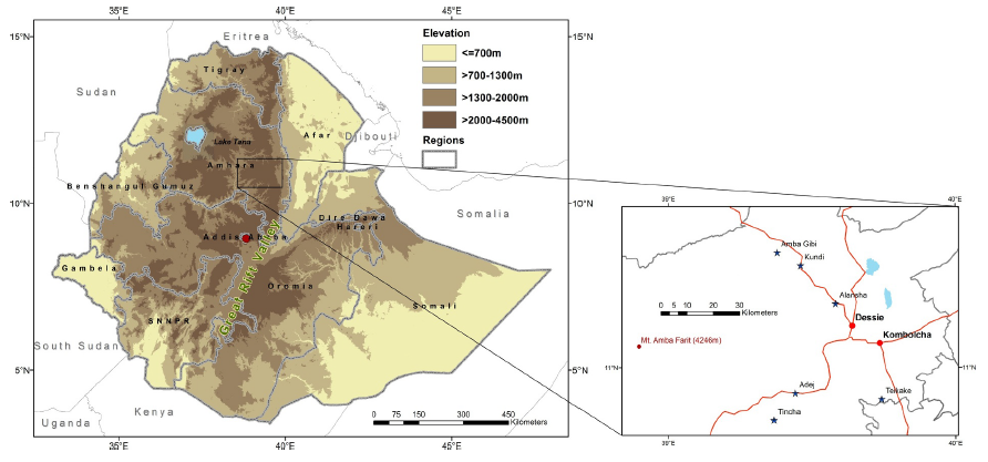 Figure. 1. Left: Location map showing the administrative regions of the country and the…