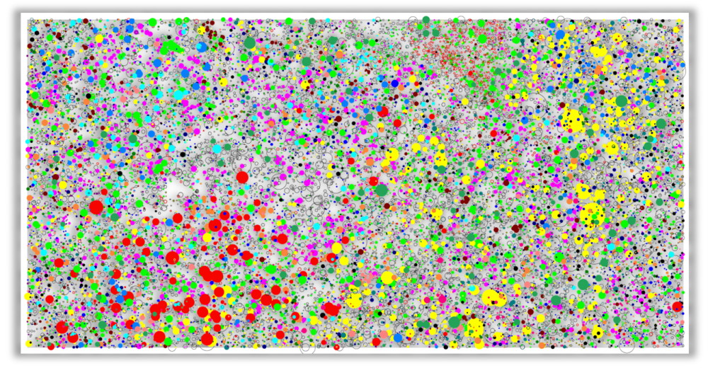 Map. 50-ha plot of tropical forest at Barro Colorado Island. Circles diameter proportional to dbh-