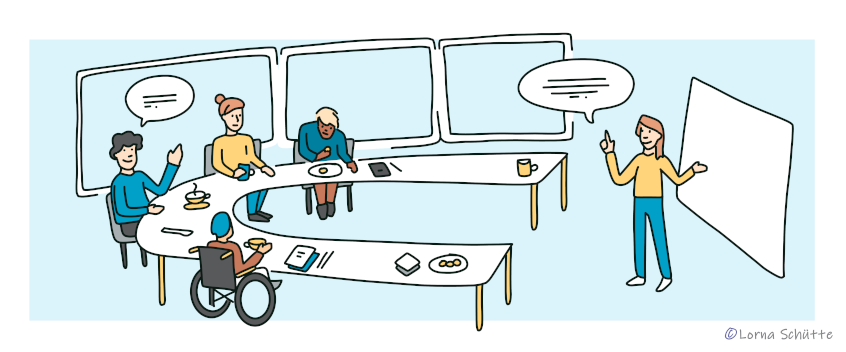 people having coffee and tea, sitting , one person is talking in front (© Lorna Schütte) people having coffee and tea, sitting , one person is talking in front (© Lorna Schütte)