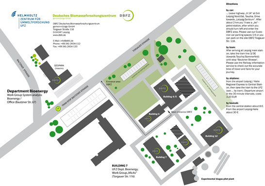 Lageplan des Departments Bioenergie (UFZ) und des DBFZ