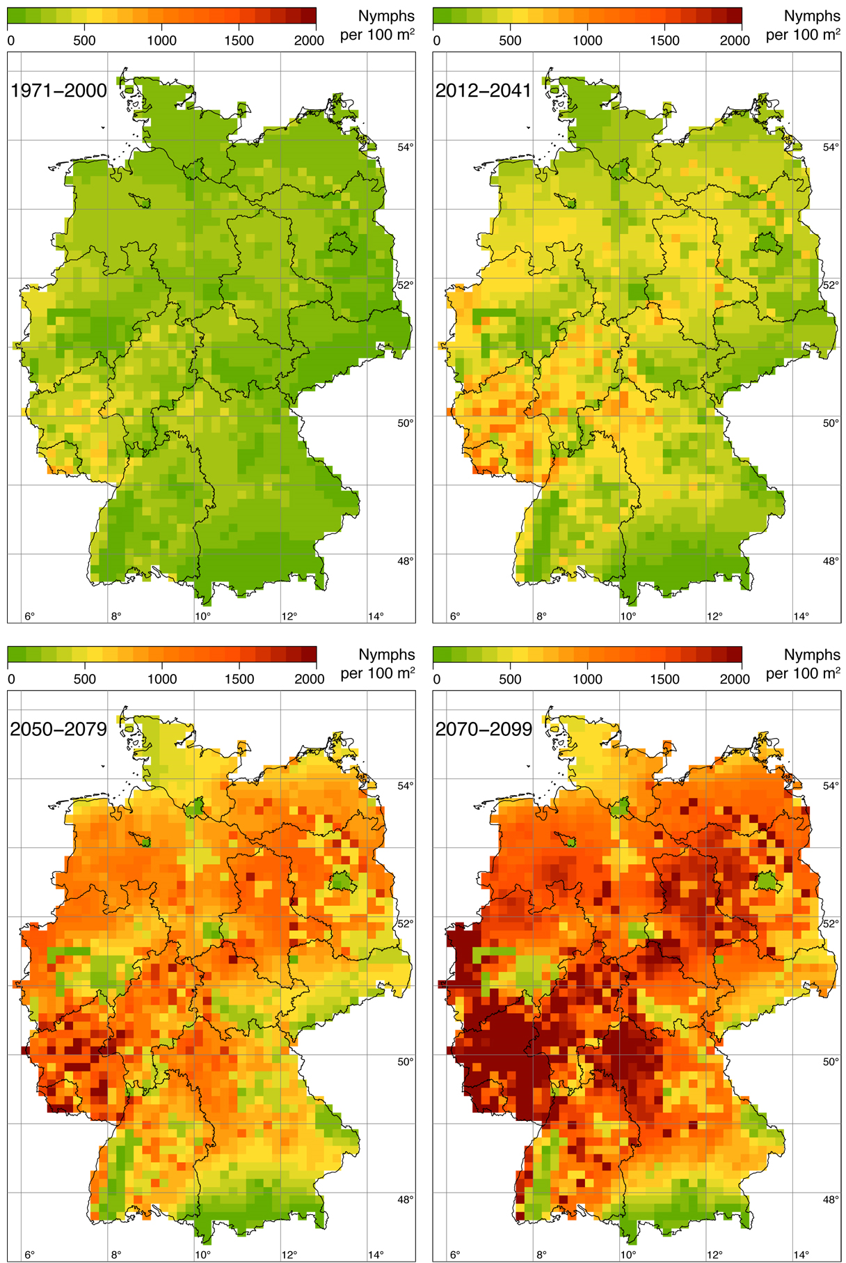 EcoEpi HICAM - predicted tick density under climate model projections EcoEpi HICAM - predicted tick density under climate model projections