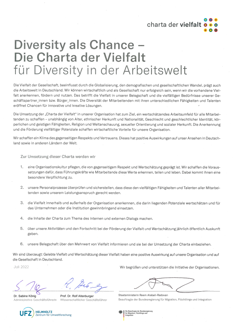 Urkunde Charta der Vielfalt