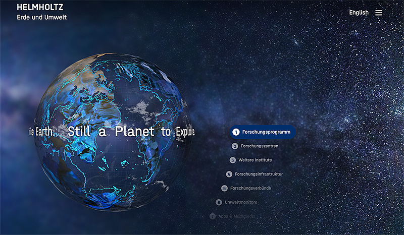 Screenshot LandingPage Helmholtz_Forschungsbereich "Erde und Umwelt". Copyright: Helmholtz-Gemeinschaft