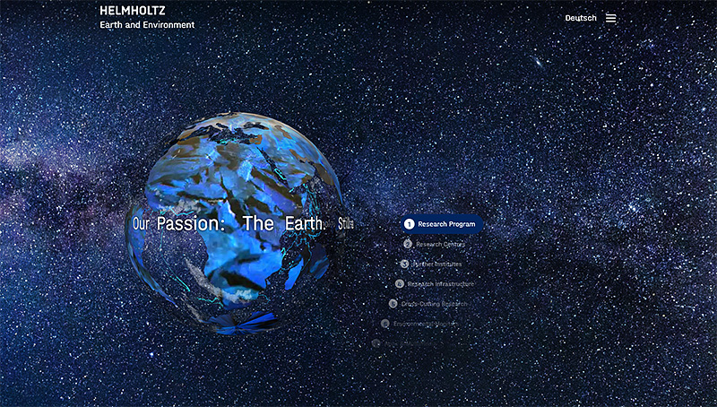 Screenshot LandingPage Helmholtz_Forschungsbereich "Erde und Umwelt". Copyright: Helmholtz-Gemeinschaft