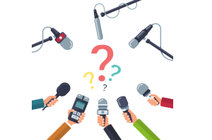 Hands holding microphones, question marks in the middel; verändert nach ©freepik Hands holding microphones, question marks in the middel; verändert nach ©freepik