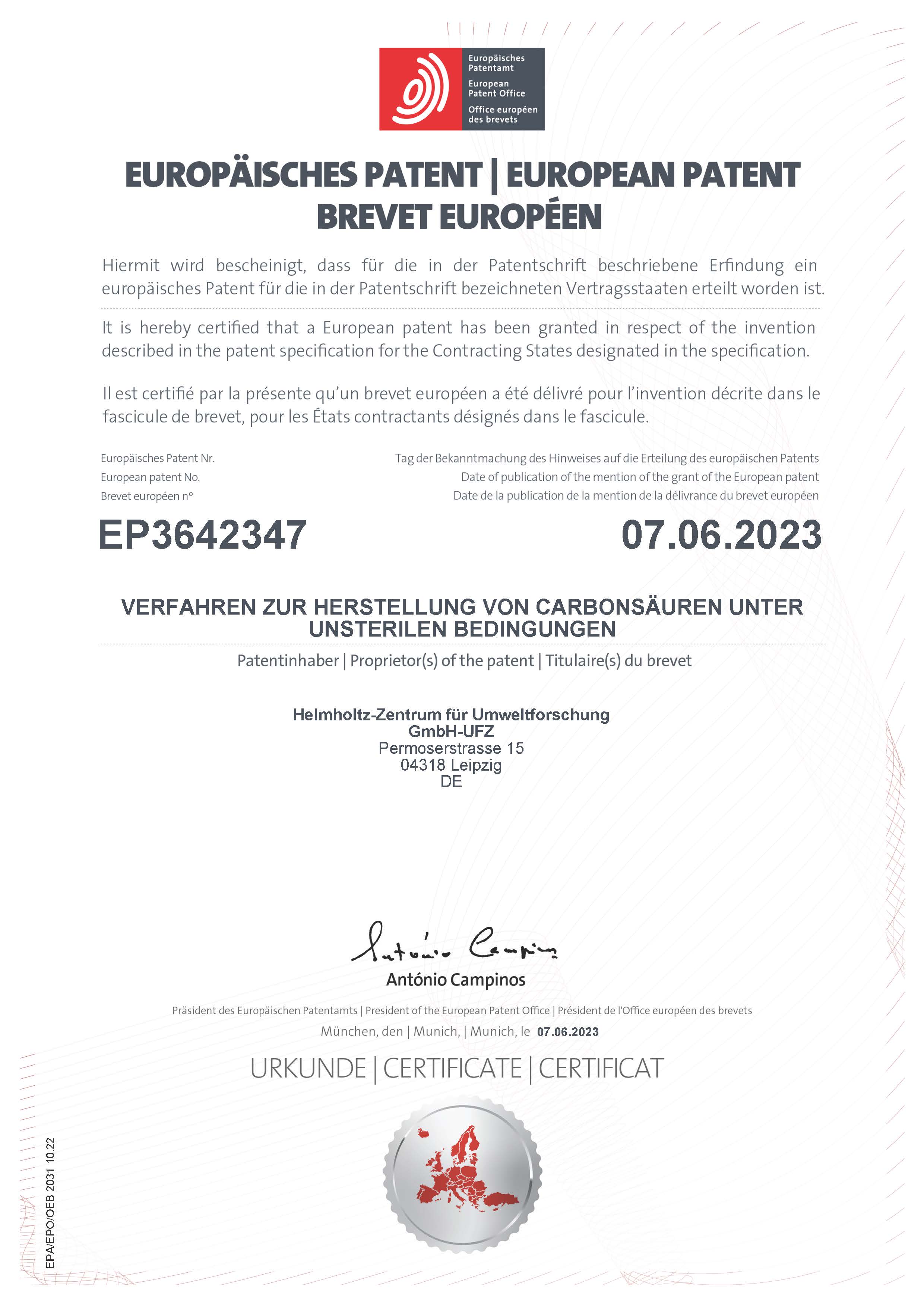Unitary patent certificate
