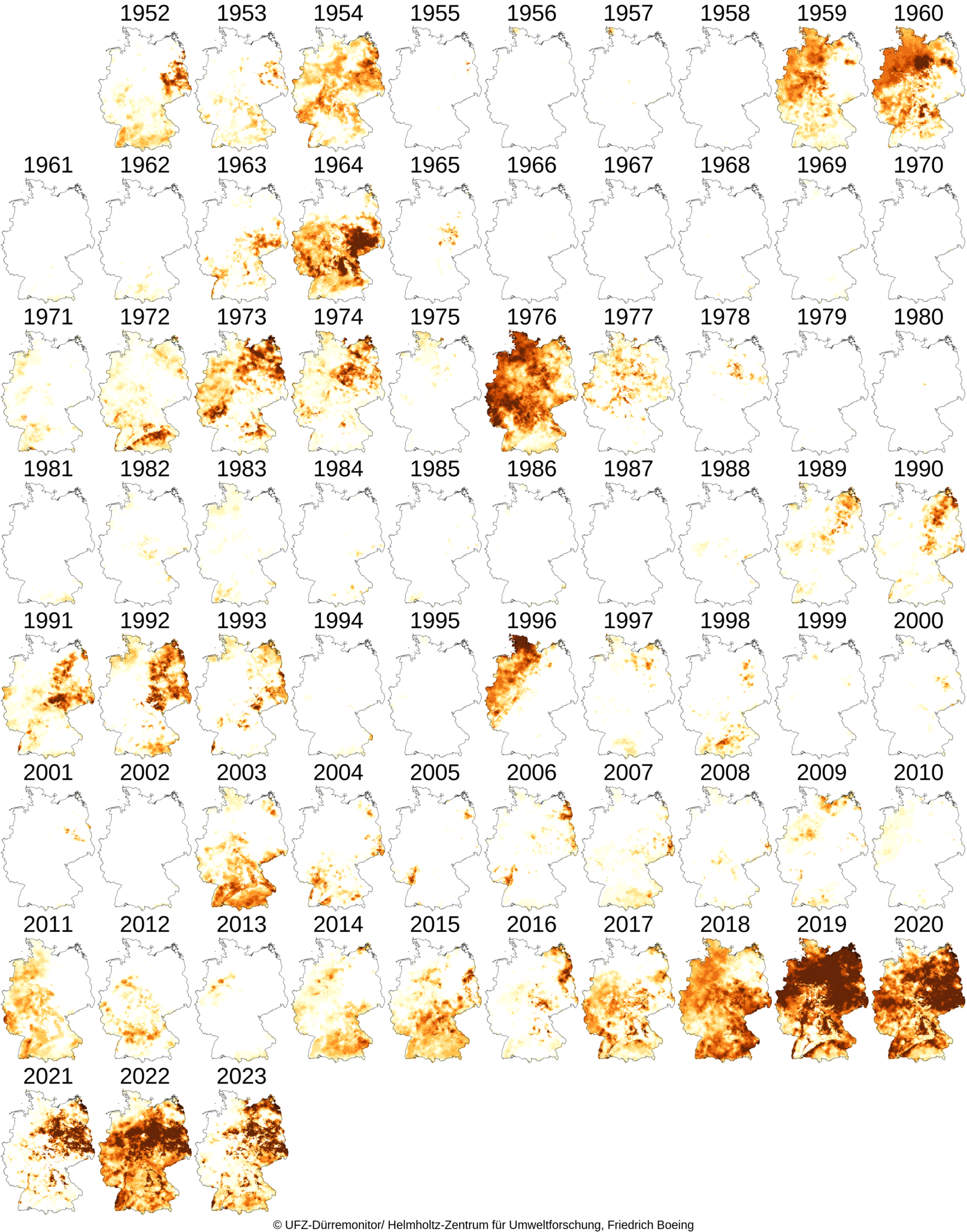 Dürremagnitude in der Vegetationsperiode April bis Oktober im Gesamtboden 1952 -2019