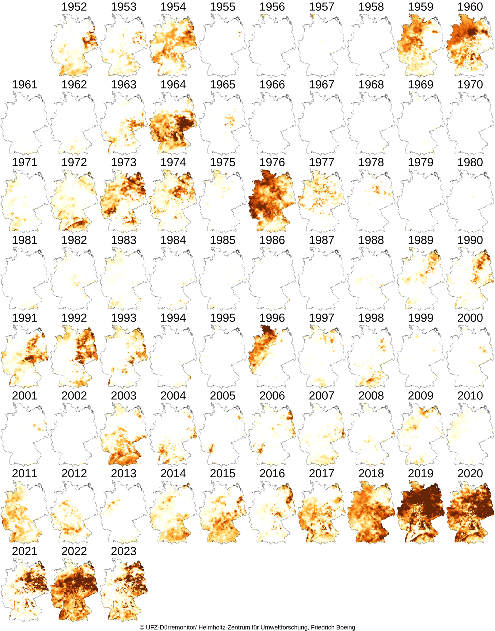 Dürremagnitude in der Vegetationsperiode April bis Oktober im Gesamtboden 1952 -2019