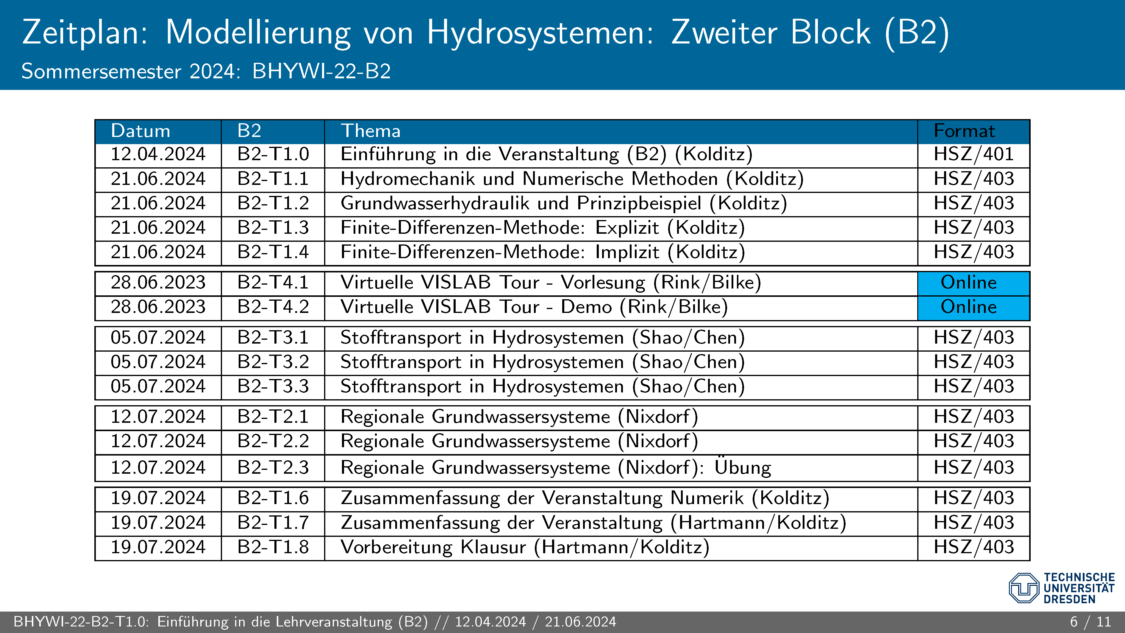 Vorlesungsplan