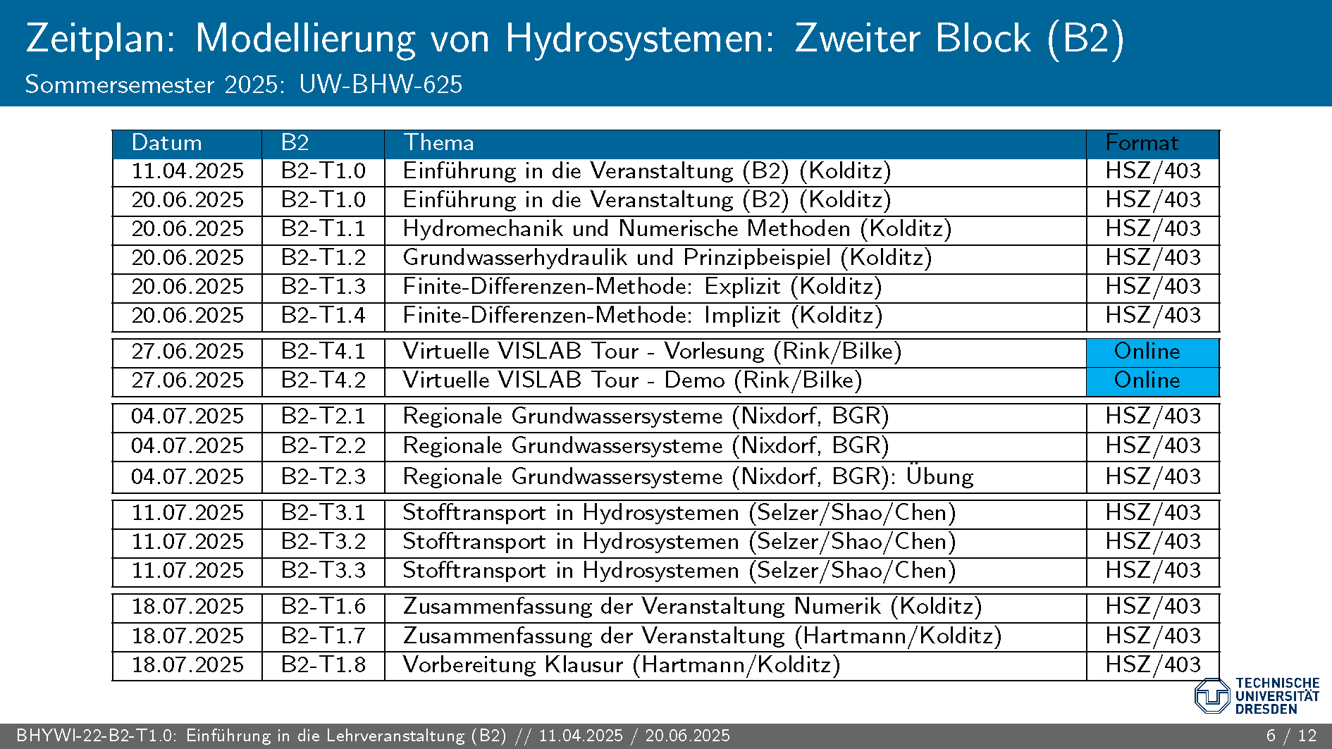 Vorlesungsplan
