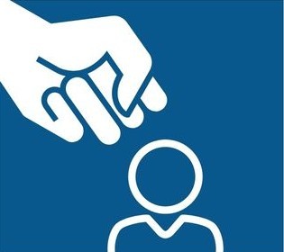 Symbol for power abuse, a fist is pushing down on a person