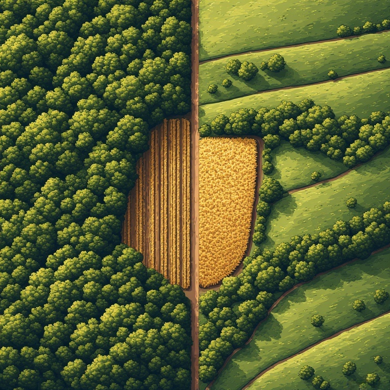 An agricultural landscape surrounded by forest An agricultural landscape surrounded by forest