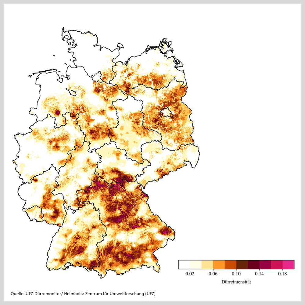 Dürreintensität im Sommer 2025. Quellle: UFZ