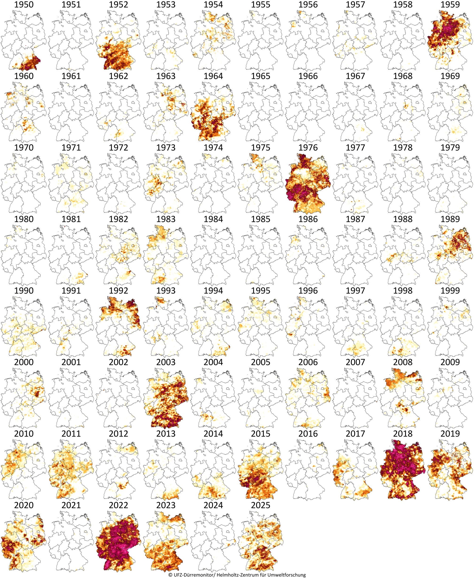 Dürreintensität für den Oberboden in den meteorologischen Sommermonaten Juni bis August Dürreintensität für den Oberboden in den meteorologischen Sommermonaten Juni bis August