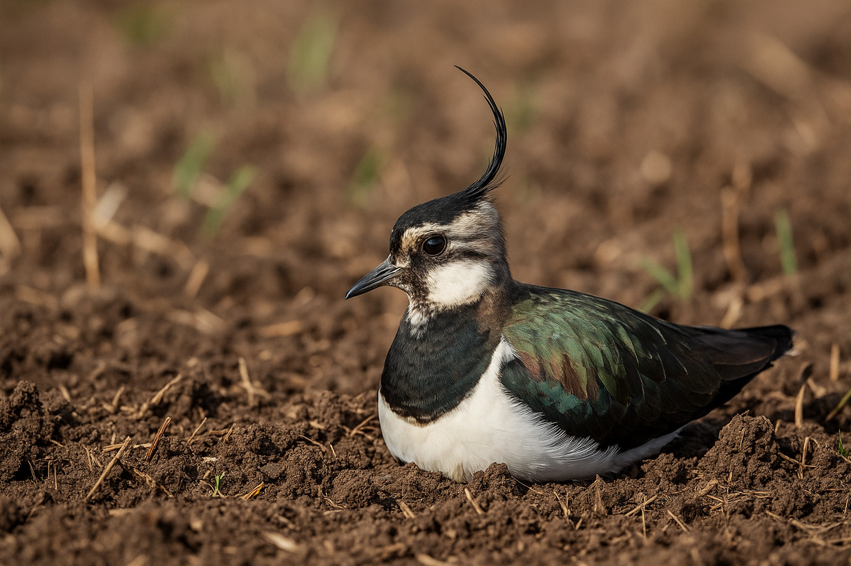 A northern lapwing (Vanellus vanellus) in a crop field
