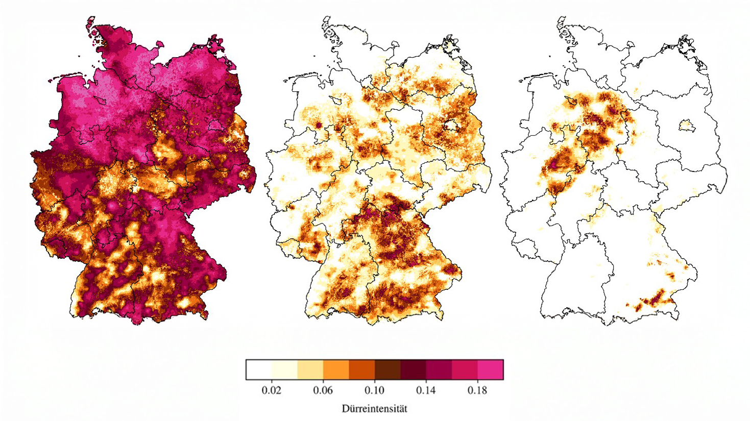 Dürreintensität Oberboden Frühling-Sommer-Herbst 2025. Quelle: UFZ