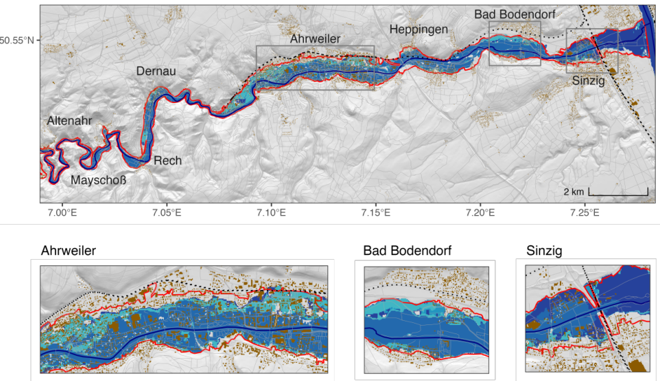 High-resolution simulation of flood inundation during the July 2021 Ahr flood.