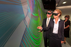 Visualisierungszentrum des UFZ mit Sachsens Wissenschaftsmininisterin Sabine von Schorlemer und Umweltminister Frank Kupfer Visualisierungszentrum des UFZ mit Sachsens Wissenschaftsmininisterin Sabine von Schorlemer und Umweltminister Frank Kupfer