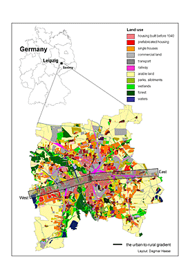 Karte: Der Untersuchungsgradient zur Landnutzung am Beispiel der Stadt Leipzig.