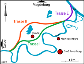 Mögliche Trassen beim Saaleausbau Mögliche Trassen beim Saaleausbau