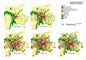 Die Grafik zeigt wie der Flächenverbrauch auf dem Gebiet der Stadt Leipzig zugenommen hat.