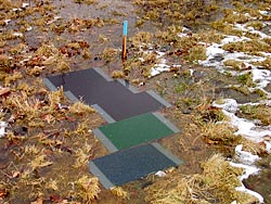 Spezialmatten, auf denen sich das Sediment aus dem Hochwasser ablagert