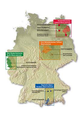 Karte: Vier TERENO-Observatorien