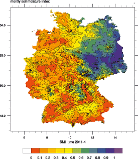 Grafik: Bodenfeuchteindex für Deutschland Ende April 2011. Grafik: Bodenfeuchteindex für Deutschland Ende April 2011.