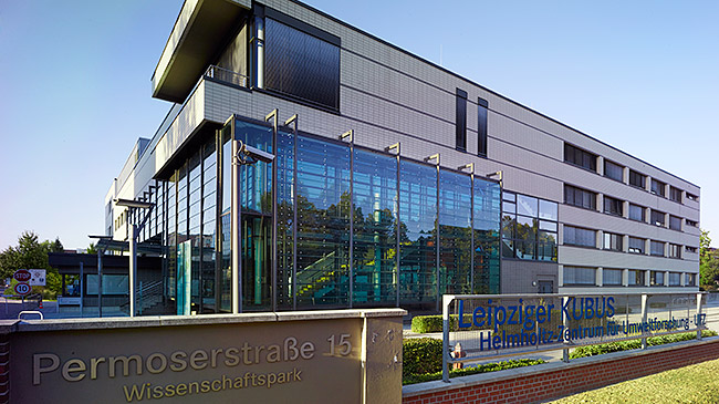 Eingang Wissenschafspark Permoserstraße, Leipziger KUBUS. Foto: André Künzelmann/UFZ