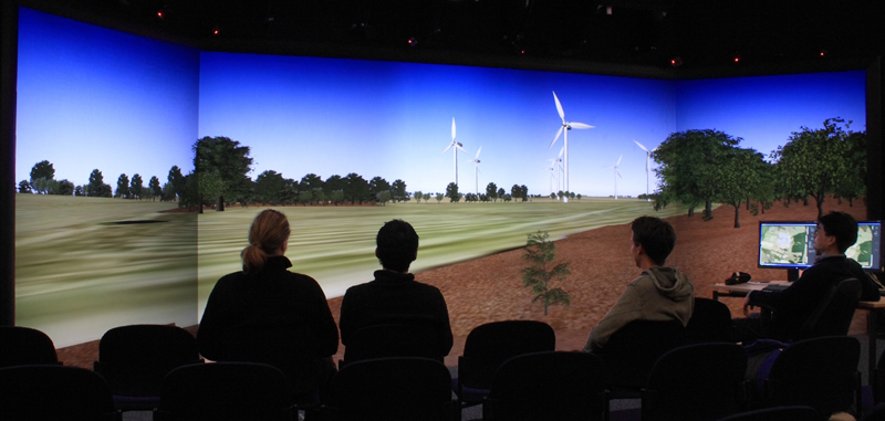 The visualization center showing a virtual landscape. The visualization center showing a virtual landscape.
