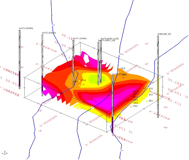 Erkundete Schadstoffverteilung - 3D-Darstellung Erkundete Schadstoffverteilung - 3D-Darstellung