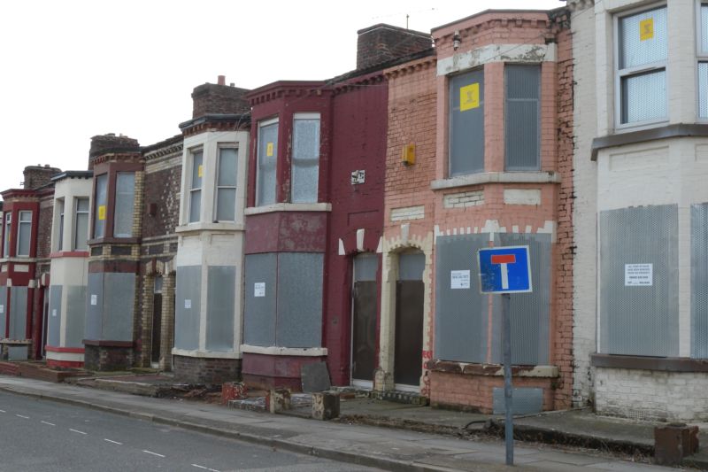 Boarded up housing waits for demolition