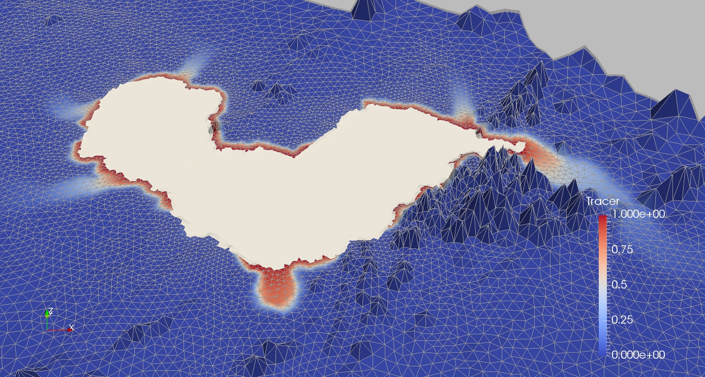 Figure 1: Result of conservative tracer simulation in Lake Chao catchment area Figure 1: Result of conservative tracer simulation in Lake Chao catchment area