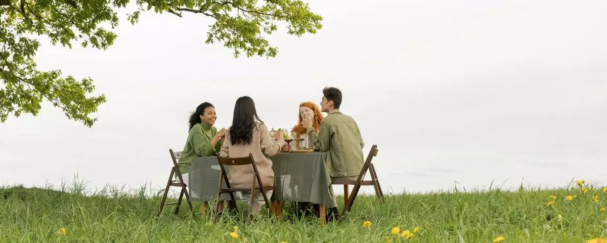 Symbolbild für einen Renaturierungsrat - Vier Menschen sitzen auf einer Wiese und diskutieren